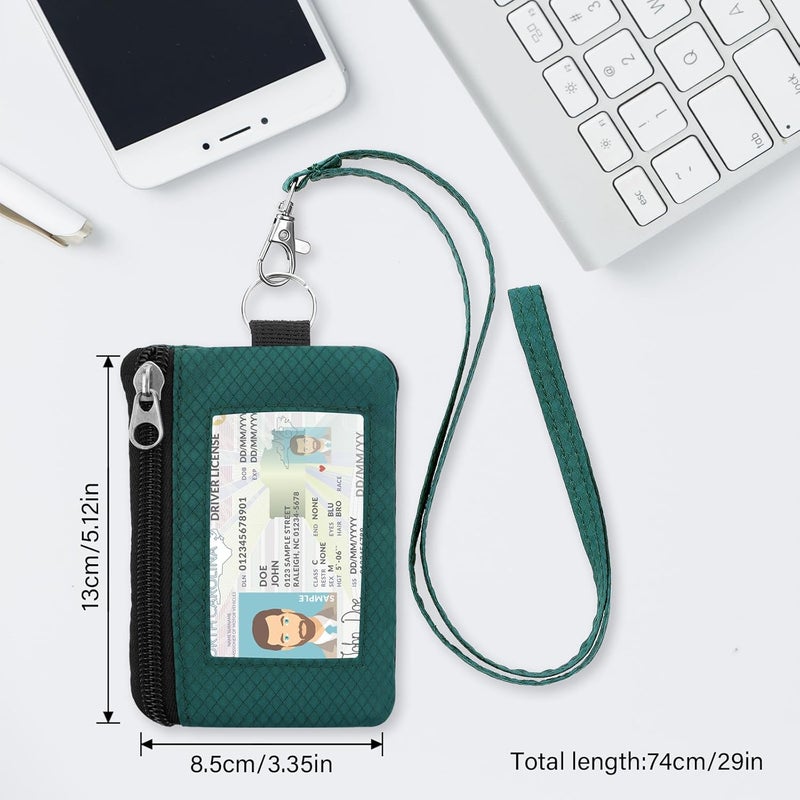 ZHOMA Minimalist RFID Wallet with Lanyard, Multi-functional ID Case with 2 Zipper Pockets and Key Chain for Men and Women, Tactical Badge Pouch Cards Holder, Coin Purse for Travel Sports - Grass&Green - Image 5